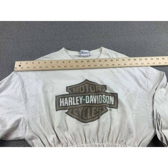VTG Harley Davidson Cropped Graphic Shirt Size Small Camo Flames Tulsa Oklahoma - Picture 5 of 11